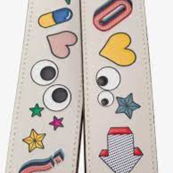 Anya Hindmarch White All Over Wink Stickers Embossed Leather Bag Strap - Picture 6 of 11